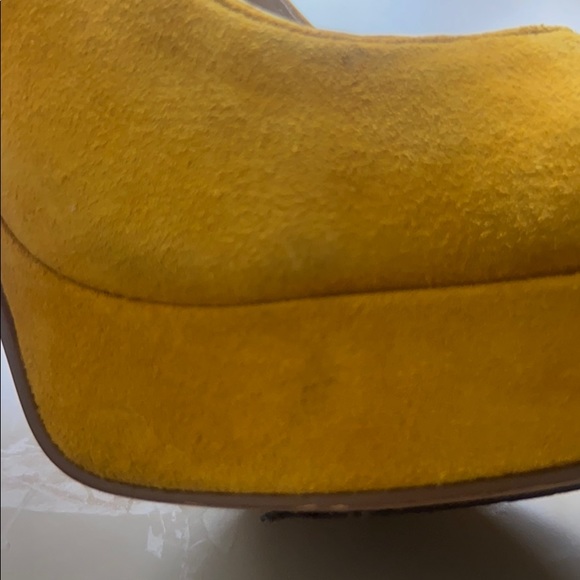 Boho Suede Mustard Yellow Aldo Pumps - Picture 4 of 10